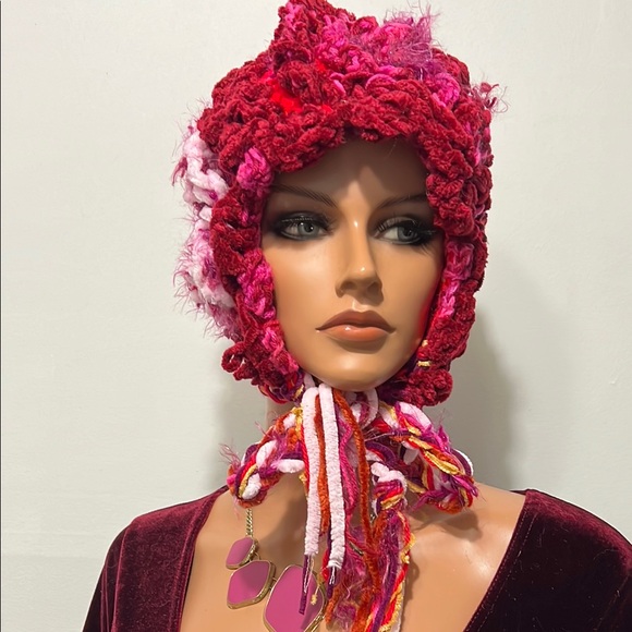 Handcrafted Pink and Red Crochet Hat